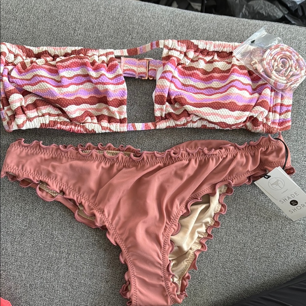 Shade & Shore Pink and Red Ruffle Bikini Set